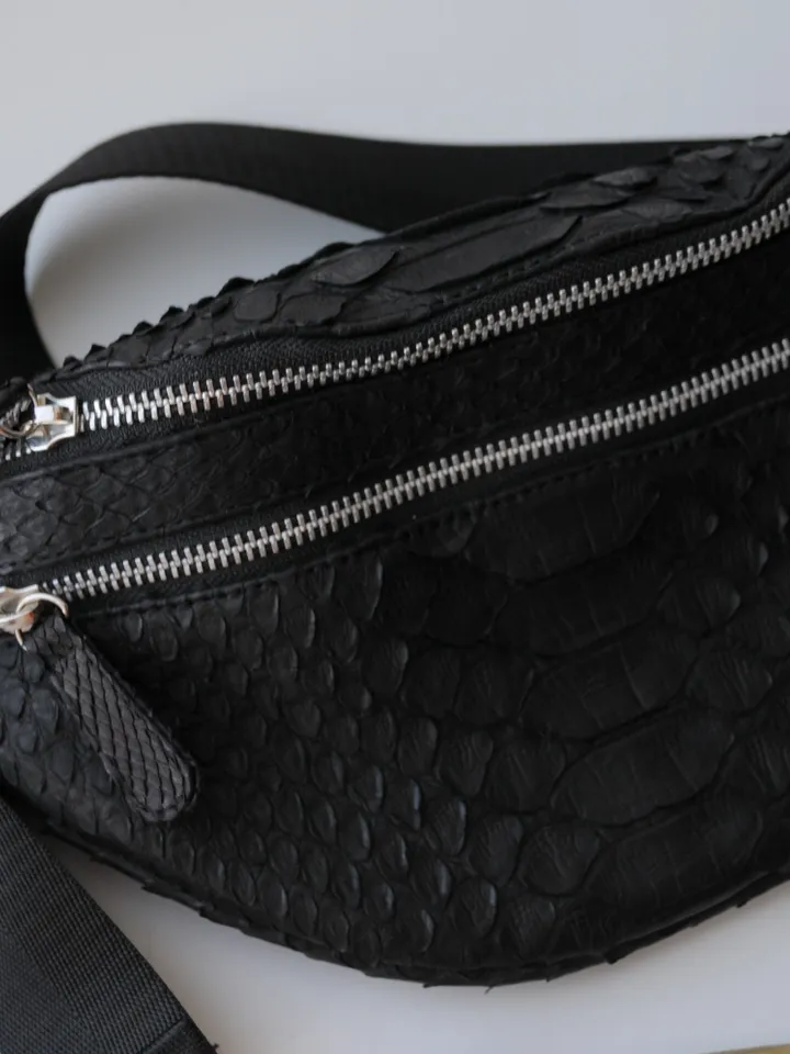 Genuine Python Skin Fanny Pack Black Color | Leather Belt Bag | Summer Bags | Unisex Fanny Pack | Exotic Leather Bags | Snake Print Bag