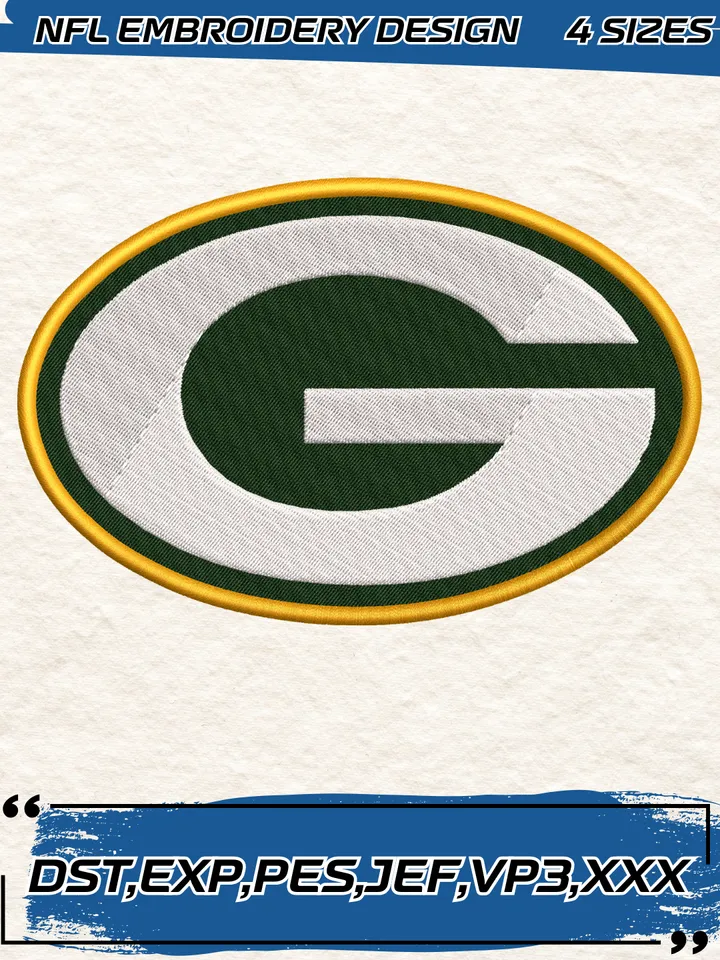 Green Bay Packers Logos Embroidery Design,NFL Logo Embroidery Design,Machine Embroidery Design File,4 Sizes, Digital Download