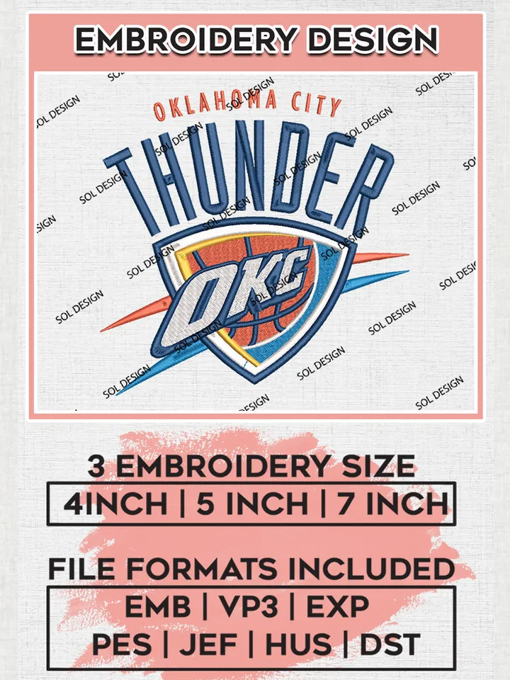 Oklahoma City Thunder Embroidery Designs, NBA Logo Embroidery Files, NBA Thunder, Machine Embroidery Pattern, Digital Download