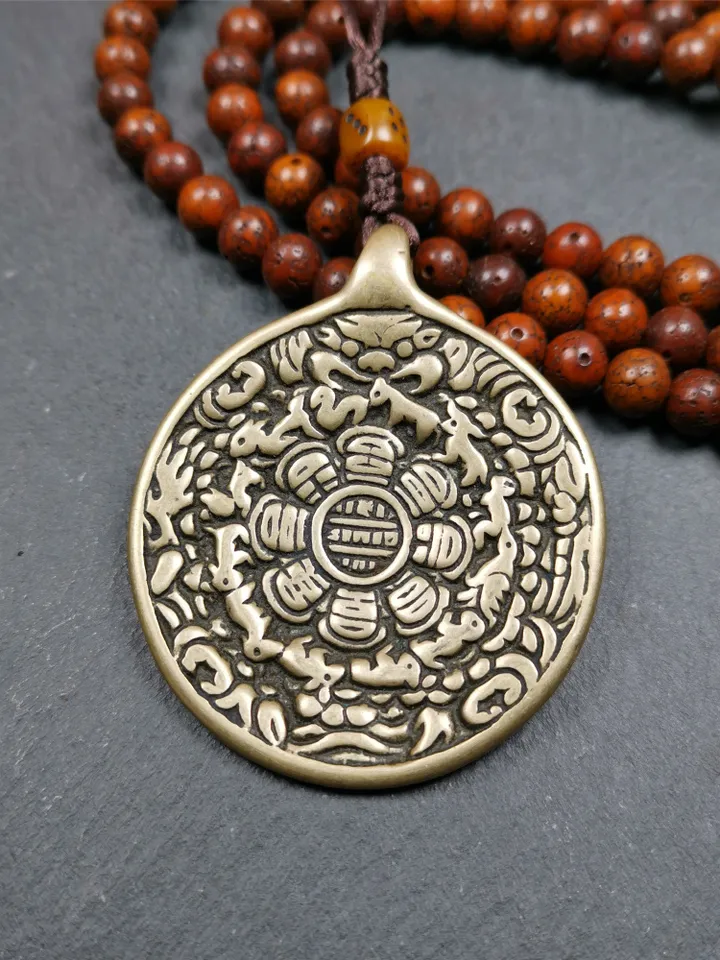 Gandhanra Antique SIPAHO(srid pa ho) Amulet, Tibetan Buddhist Astrology Calendar Badge,12 zodiac Melong Mirror, Jiugong Bagua,30 Years Old