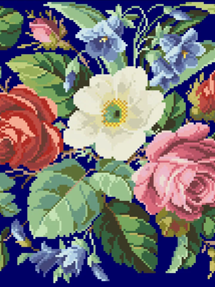 Antique Cross Stitch Pattern Victorian Flowers Counted Digital Download PDF