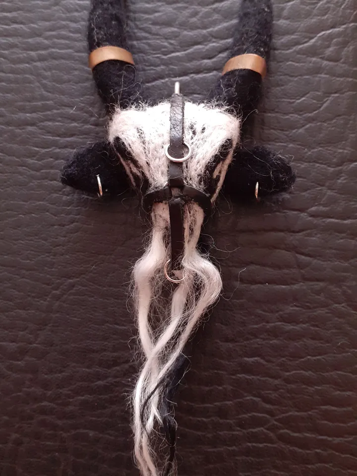Baphomet wool goat head pendant choker necklace