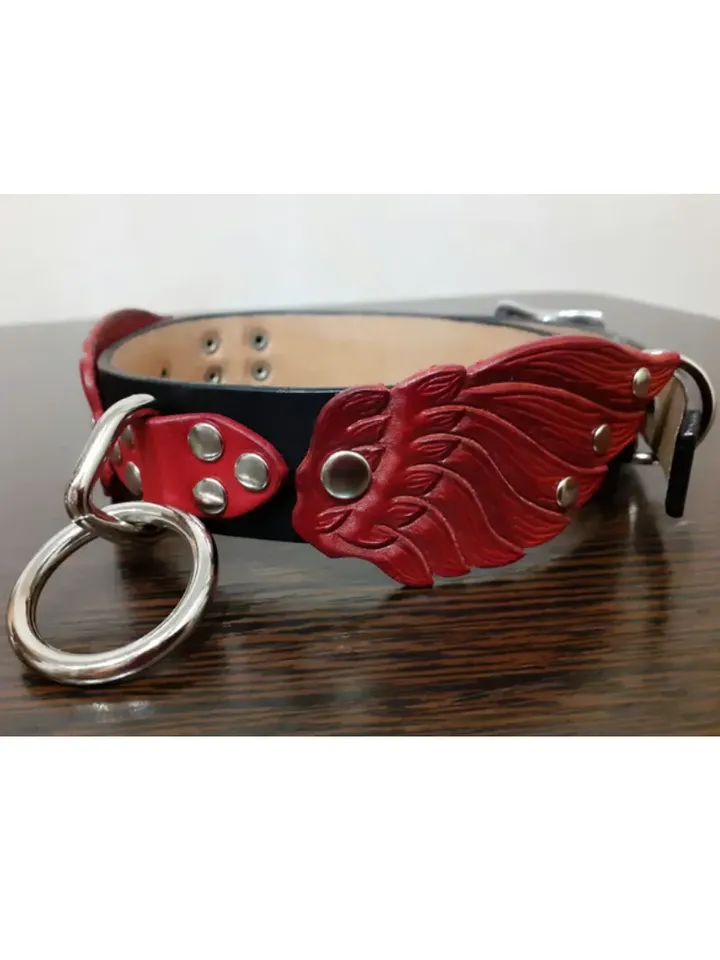 Red wings lockable bdsm day collar Custom gift sub collar for women