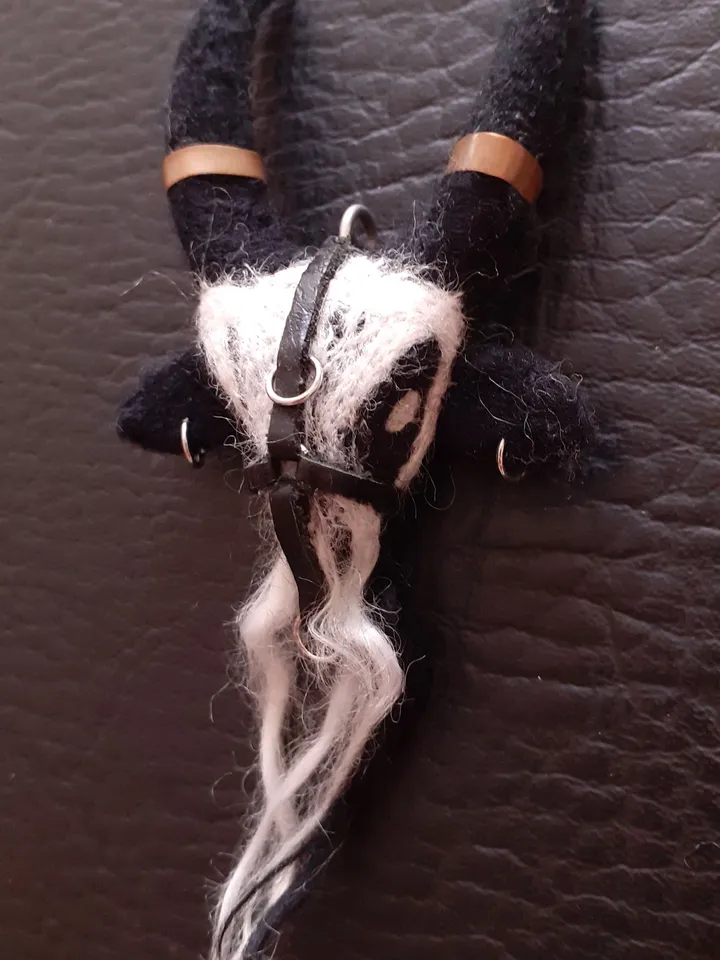 Baphomet wool goat head pendant choker necklace