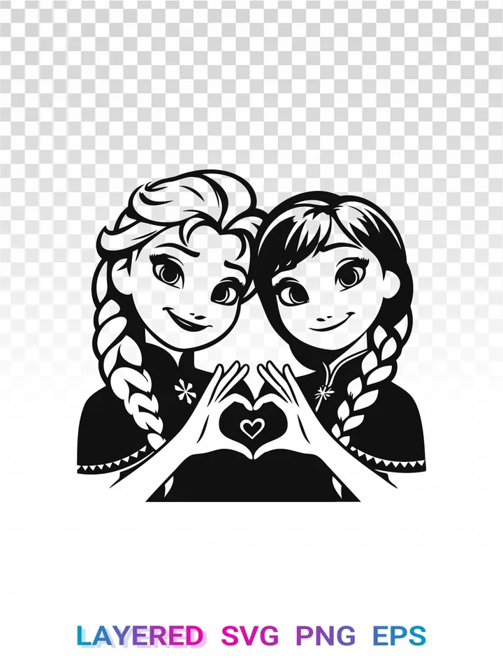 Frozen ❄️ Elsa Anna SVG, Disney Sisters PNG Heart Clipart