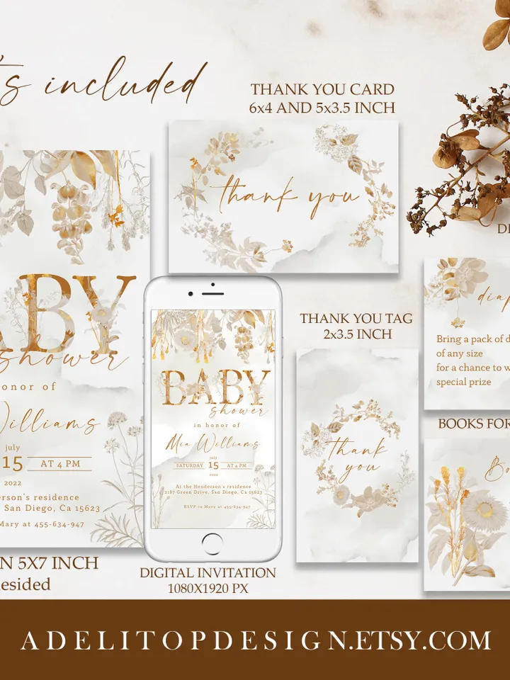 Rustic Autumn Baby Shower Invitation Suite; Boho Autumn Baby shower; Autumn Flowers baby shower; editable template; Fall; Rustic Autumn