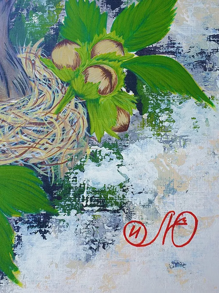 Waxwing Painting Bird Original Art Bird Nest Wall Art Animal Acrylic Painting