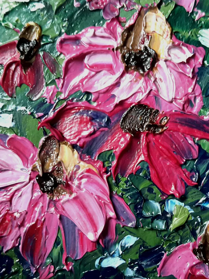 Echinacea Original Oil ACEO Painting Daisies Impasto Miniature Artwork