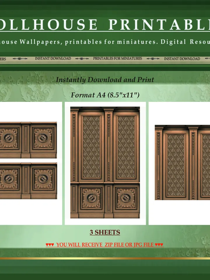 Wallpapers- Set 7-v6 | Printables for Dollhouses and Unique Miniature Projects | Digital Downloads | in Scale 1/12th
