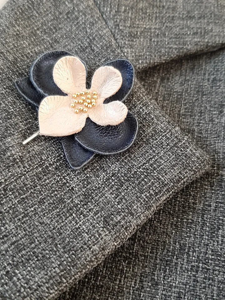 Blue orchid men's lapel pin Leather boutonniere for him 3rd anniversary gift
