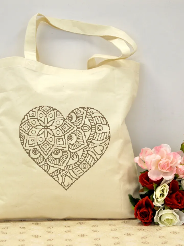 Heart mandala cross stitch pattern download PDF, Mandala heart shaped digital PDF, Heart ornament cross stitch chart, Valentine's Day #M73