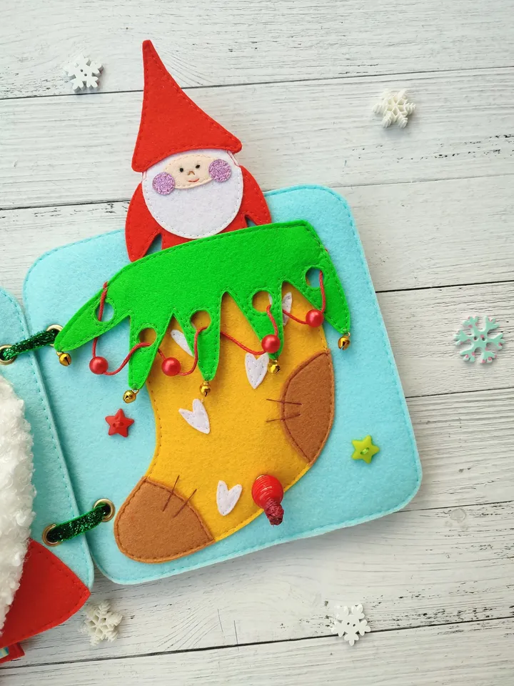 Christmas Quiet Book pattern PDF toddler, Santa's Felt book svg, Baby activity book pdf, Sensory book kids, felt sewing pattern baby