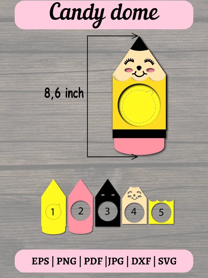 Pencil candy dome Svg, Layered Paper Cut template