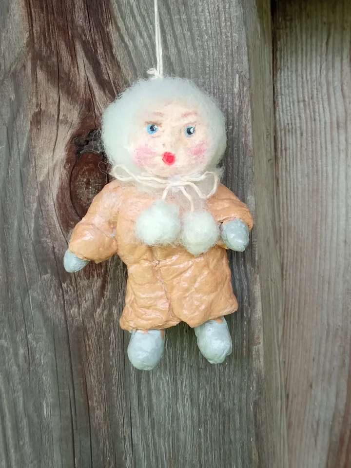 Handmade cotton wool Christmas tree toy Baby. Small interior doll pendant. Christmas family souvenir. Unique handmade gifts. Doll made of cotton wool. A gift for her. Gift for Xmas present Made in 1 copy. Free shipping.