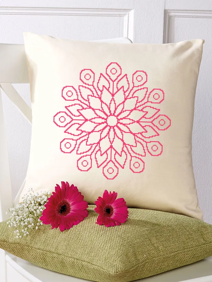Easy mandala cross stitch pattern download PDf, Monochrome floral ornament cross stitch chart, Quick beginner stitch, DIY Home decor #M22