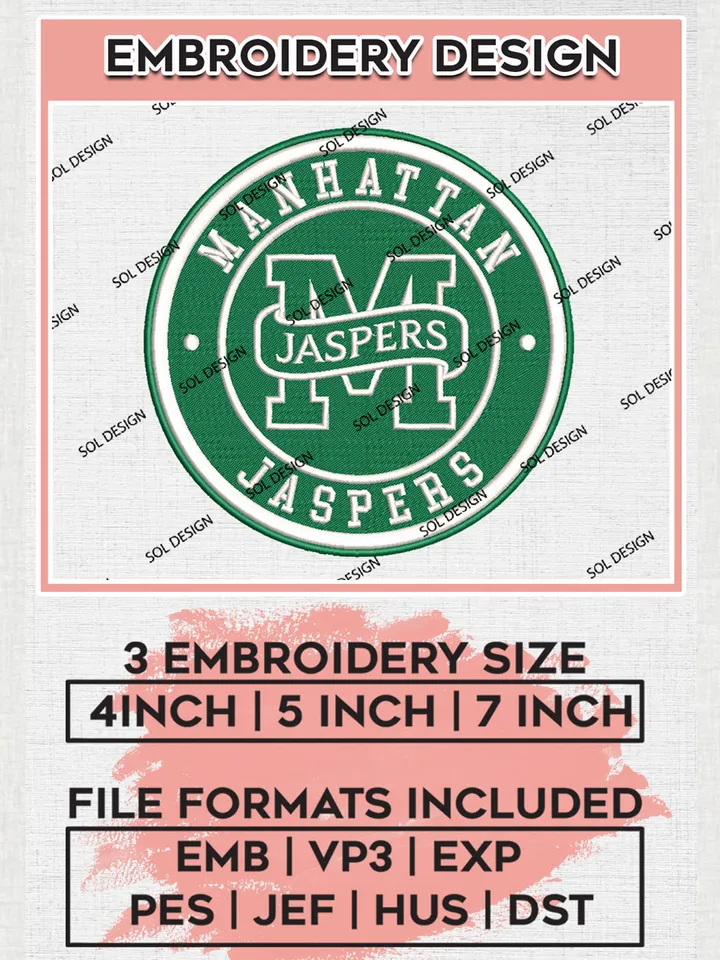 NCAA Manhattan Jaspers Round Logo Embroidery, NCAA Manhattan Jaspers Embroidery Design files, NCAA Teams, NCAA Machine embroidery designs, Digital Download