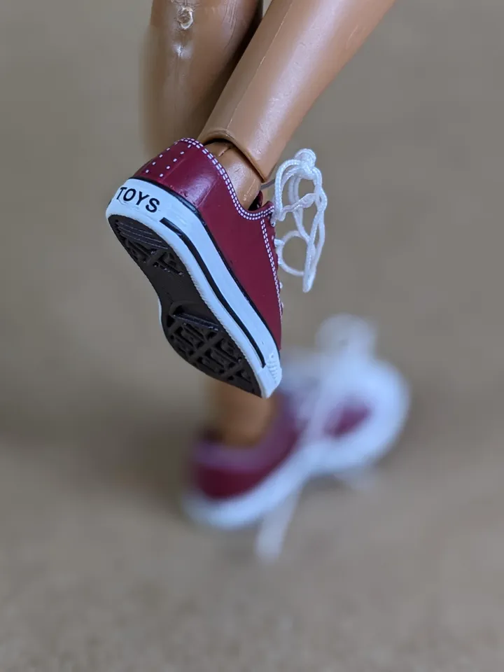 Premium red low sneakers for 12 inch male dolls