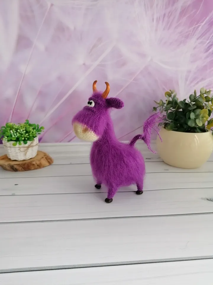 purple cute crochet cow