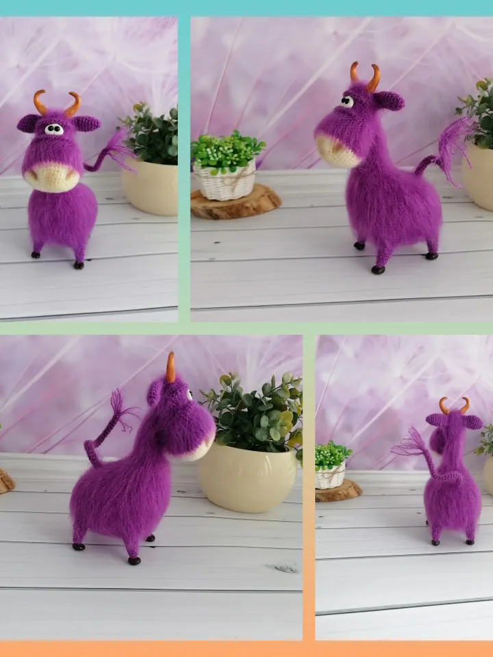 purple cute crochet cow