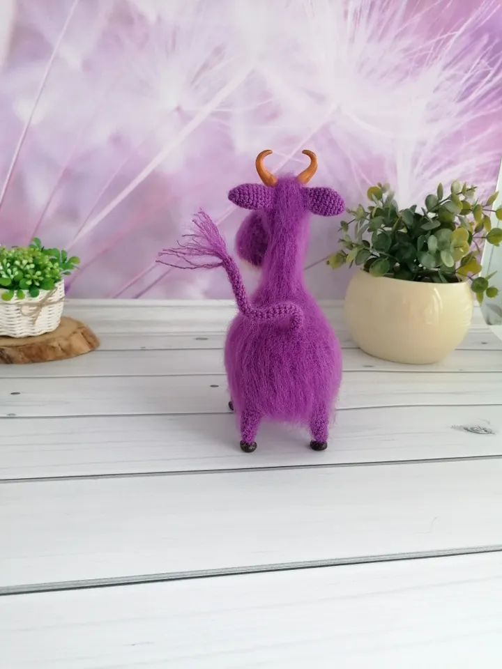 purple cute crochet cow