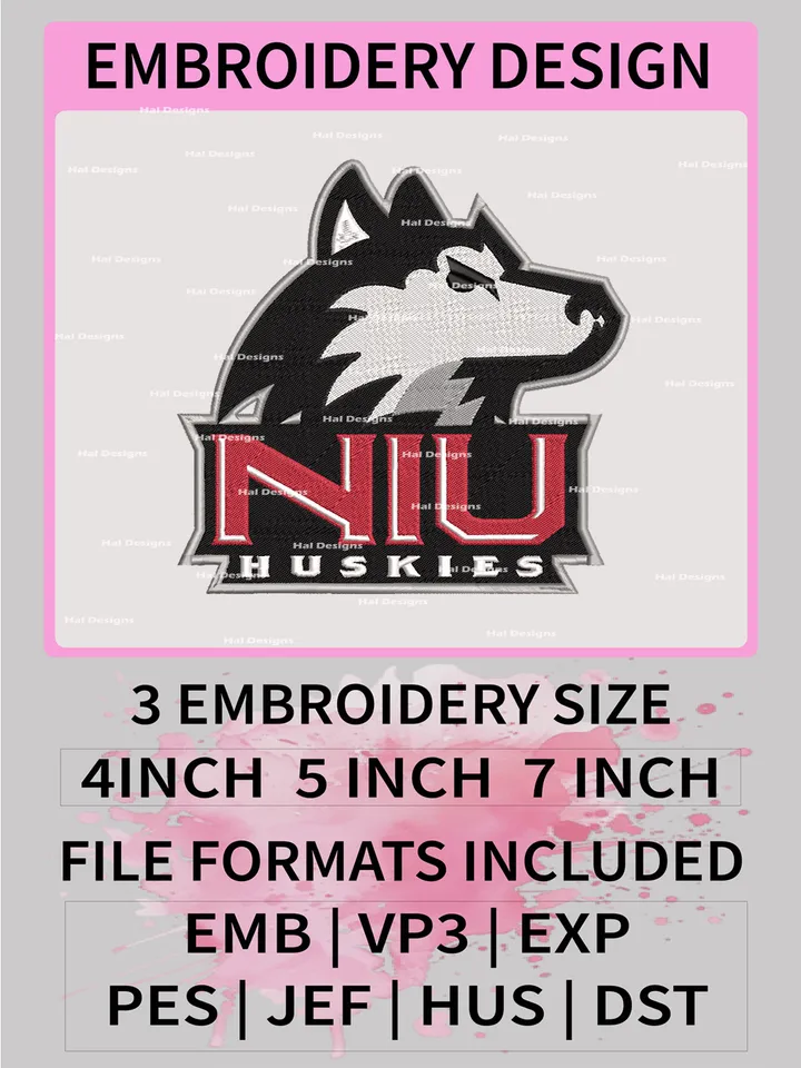 NCAA Northern Illinois Huskies Embroidery File, 3 Sizes, 6 Formats, NCAA Machine Embroidery Design, NCAA Logo, NCAA Teams
