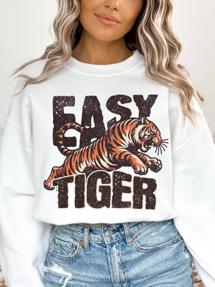 Trendy retro T-Shirt Design – Funny Quote PNG with Tiger Graphic - Humorous Print for sublimation and dtg printing - Vintage girl printable
