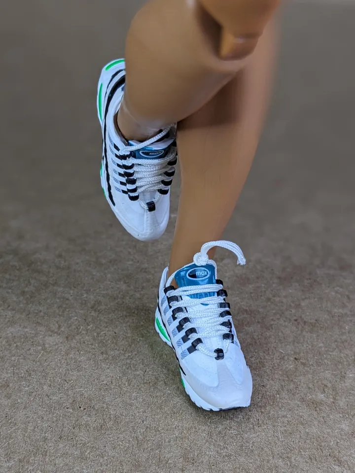 Premium white & blue sneakers for 12 inch male dolls