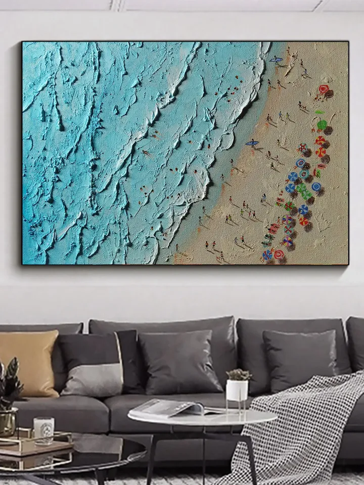 Original Beach Painting, Aerial Beach Art, Ocean Art, Textured Seascape, Coastal Wall Art, Summer Vibes Decor, Beach House Decor,Impasto Art