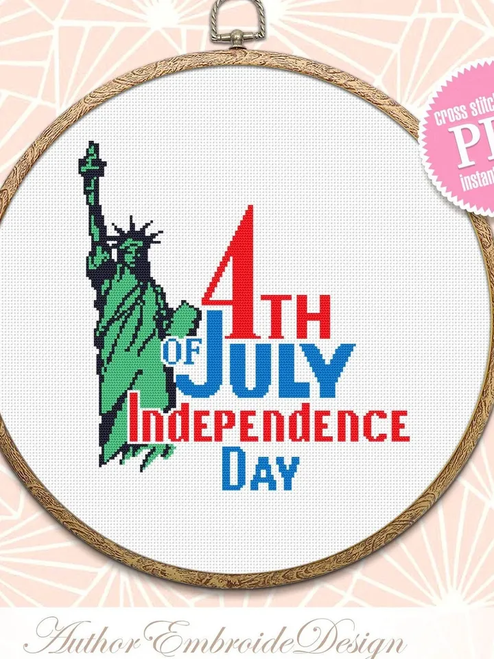 Independence Day July 4 cross stitch pattern PDF download Patriotic cross stitch chart, USA embroidery, Statue of Liberty cross stitch #T16