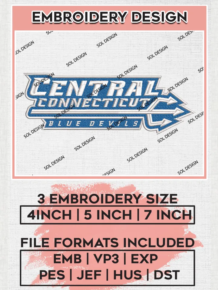 Central Connecticut Blue Devils College Team Word Logo Embroidery Design Files, NCAA Central Connecticut Blue Devils Machine Embroidery, NCAA Teams, 3 sizes, NCAA Machine embroidery designs, Digital Download
