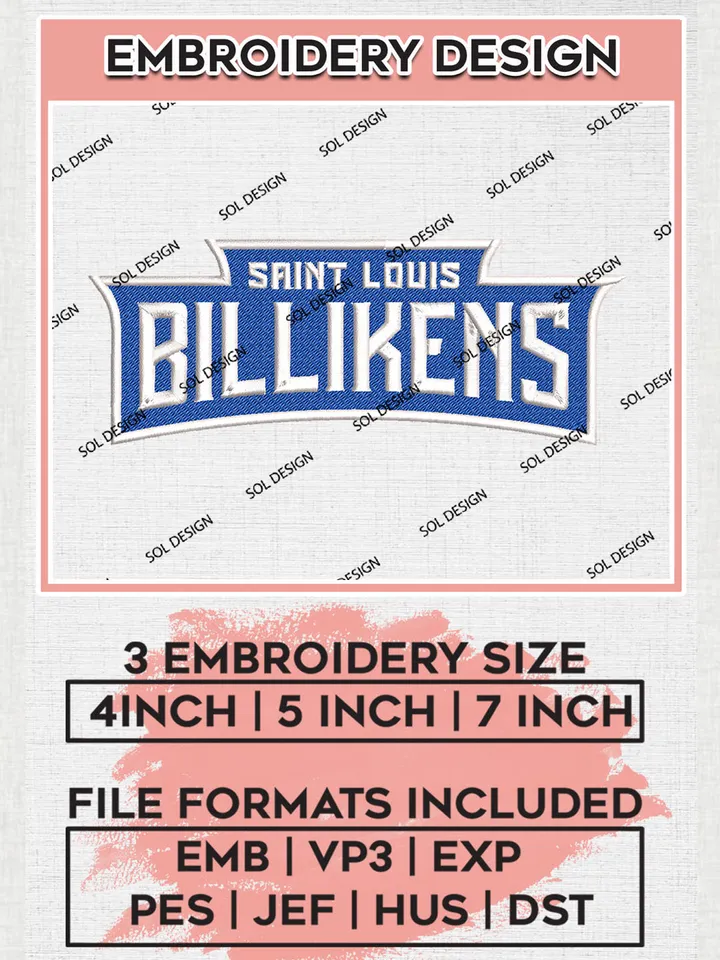 NCAA Saint Louis Billikens Team Writing Logo Embroidery Design Files, NCAA Saint Louis Billikens Machine Embroidery, NCAA Teams, 3 sizes, NCAA Machine embroidery designs, Digital Download