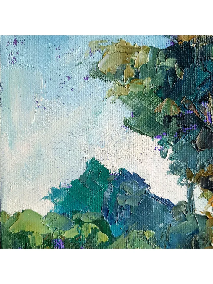 Sunlit Path Park Painting 9,4x7,1" Trees Summer Landscape ORIGINAL ART Impressionist Artwork hand painted by artist Marina Chuchko
