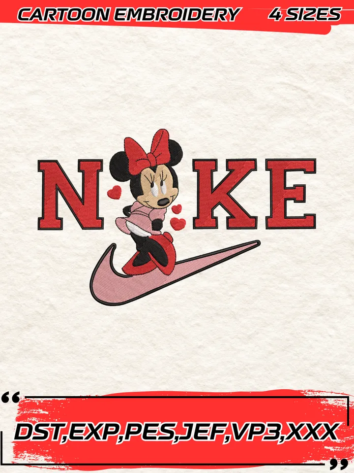 Swoosh Minnie Mouse Love Embroidery Design,Mickey Embroidery Design ,Machine Embroidery Design File,4 Sizes, Digital Download