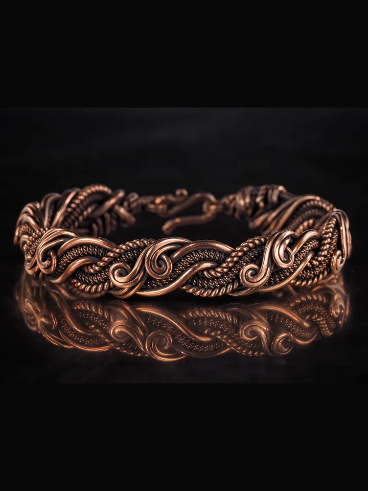 Handmade copper bracelet Unique wire wrapped metal bangle Antique style jewelry