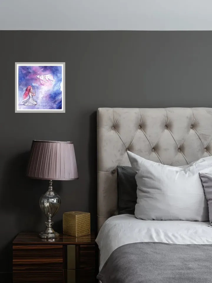 Starry Sky Painting Ursa Major Original Art Girl Watercolor Fairytale Artwork