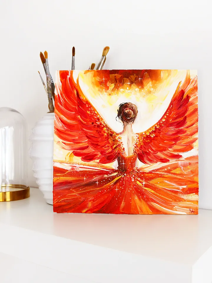 Phoenix Goddess Oil Painting Woman Phoenix Art Original Phoenix Angel Artwork Phoenix Girl Wall Art . MADE TO ORDER