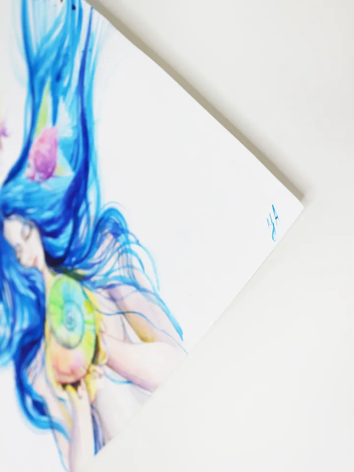 Water Goddess Painting Woman and Pisces Original Art Woman Sea Watercolor Aquarius Artwork