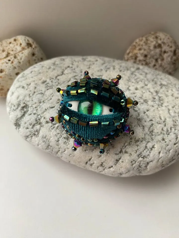Medieval style brooch Green eye dragon brooch, Green eye brooch