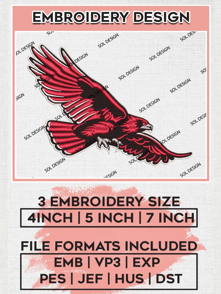 NCAA Southeast Missouri State Redhawks Team Mascot Logo Embroidery Design Files, NCAA Southeast Missouri State Redhawks Machine Embroidery, NCAA Teams, 3 sizes, NCAA Machine embroidery designs, Digital Download