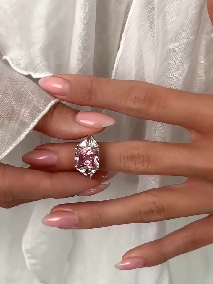 Ring silver 925 women's volumetric, ring with pink cubic zirconia