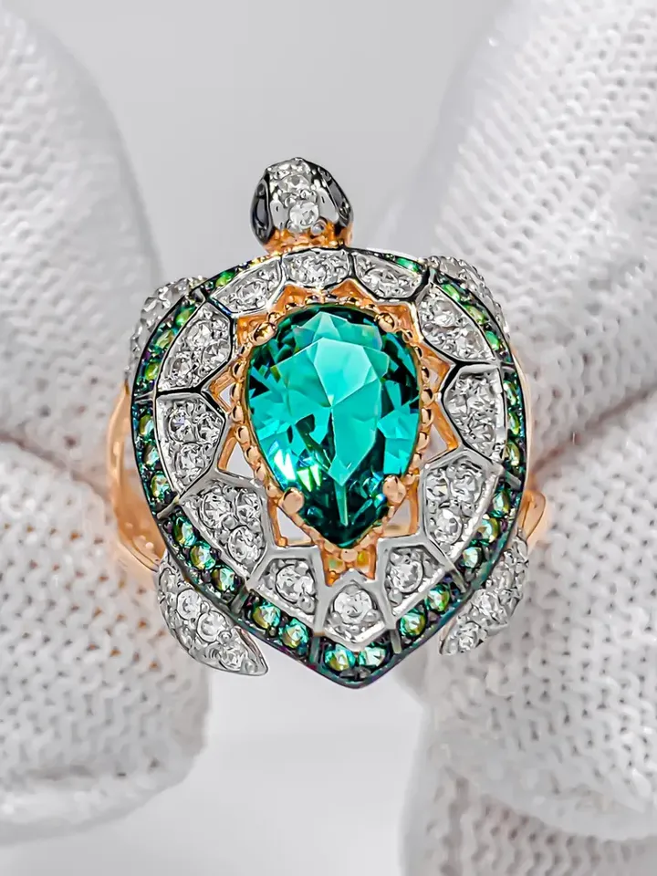 Ring Silver gold plated 925 assay value with paraiba