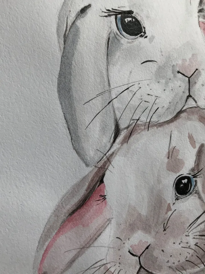 Cute bunnies painting children room wall art original watercolour hand painted modern painting