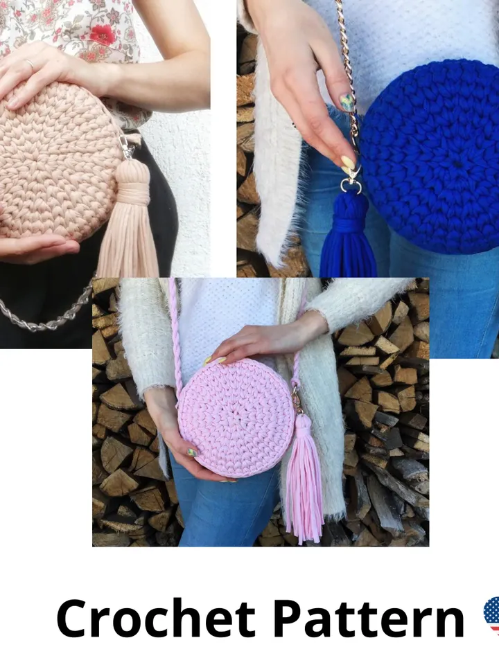 Crochet Bag Pattern, Round Bag, Shoulder Strap Purse, Summer Bag, Circle purse, Purse, Download PDF