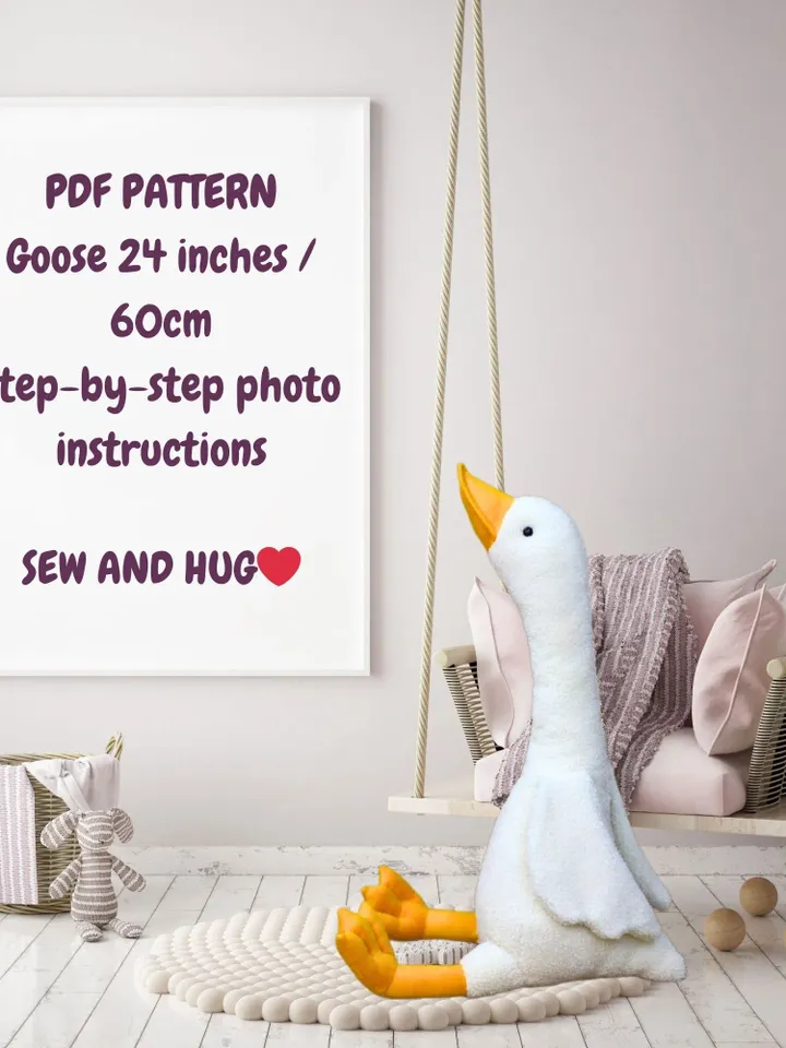 Pattern plush toy - a large 24-inch stuffed Goose/ Pattern in PDF and can be downloaded instantly / Step-by-step photos with instructions / suitable for beginners
