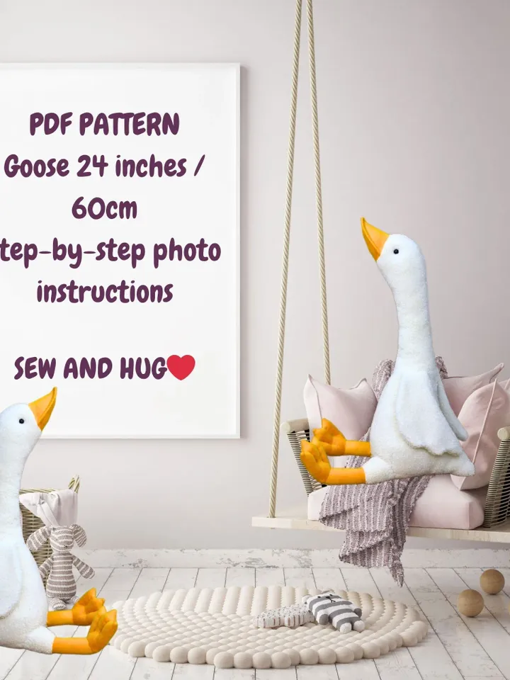Pattern plush toy - a large 24-inch stuffed Goose/ Pattern in PDF and can be downloaded instantly / Step-by-step photos with instructions / suitable for beginners