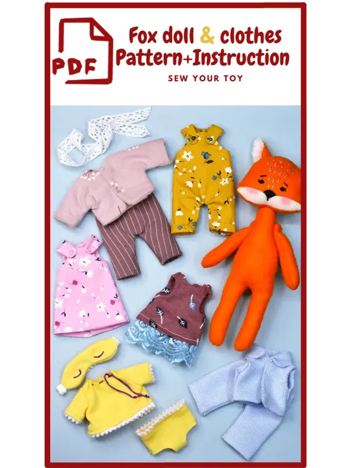 Patterns of a Fox Doll and a set of clothes for her. Bundle offer / Easy to follow photo instructions