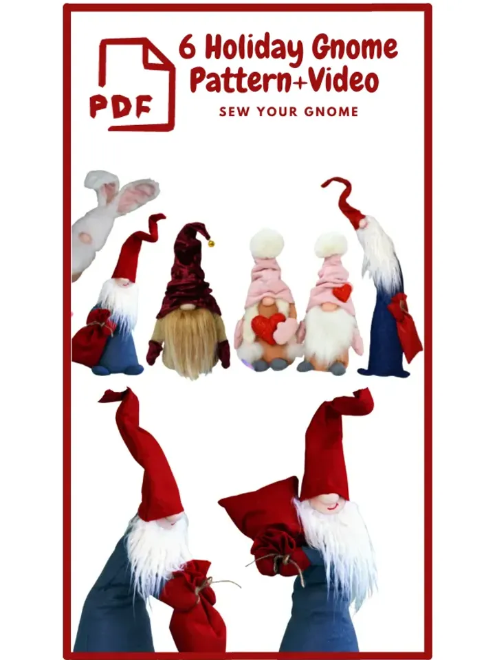 6 PATTERNS GNOME, Video instruction, Norwegian Gnome , Christmas Decor, Christmas Gnome, Easter Gnome, Love Gnome