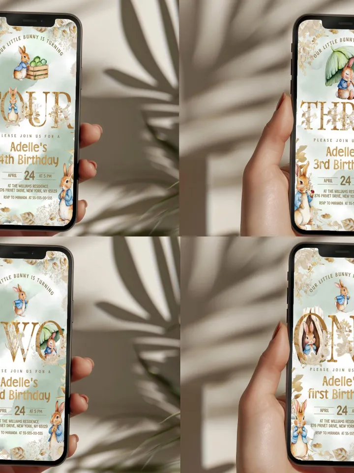 DIY Editable Baby Birthday Template large Bundle for Peter Rabbit party theme invitation banners labels milestone pr888