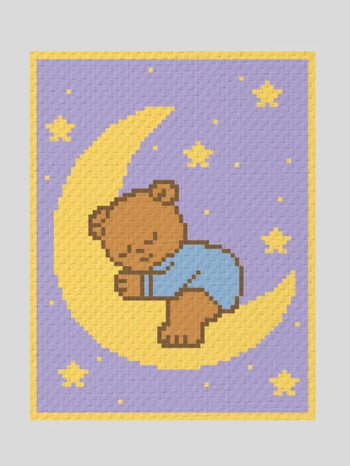 Crochet C2C Bear on the Moon baby blanket pattern PDF