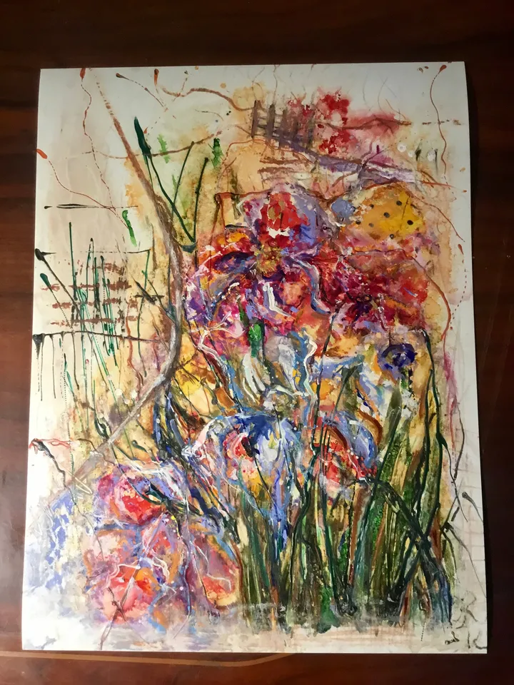 Fantasy colourful flowers on yupo paper original mix media painting,modern fantasy wall art,flowers painting,unique handmade decor gift